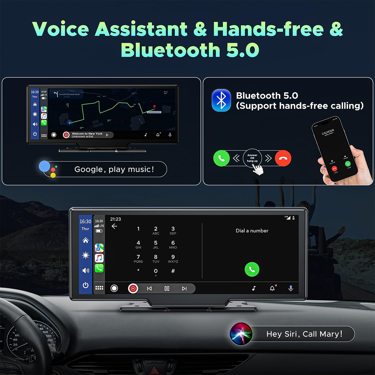 Lamtto 9.26'' Wireless Car Stereo Apple Carplay With 2.5K Dash Cam, 1080P Backup Camera, Portable Touchscreen Gps Navigation For